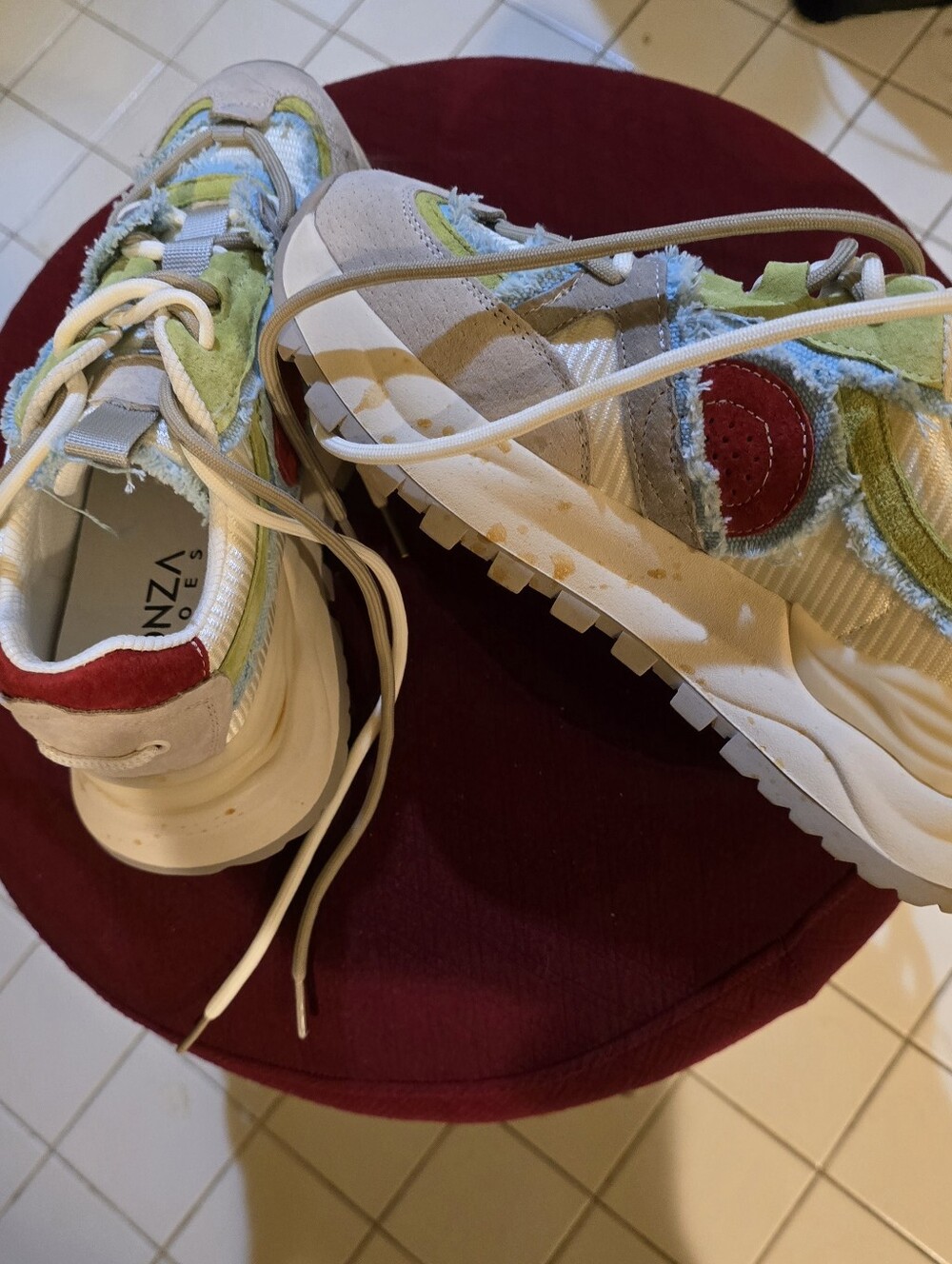 Ladies White Sneakers with Red & Green Accents